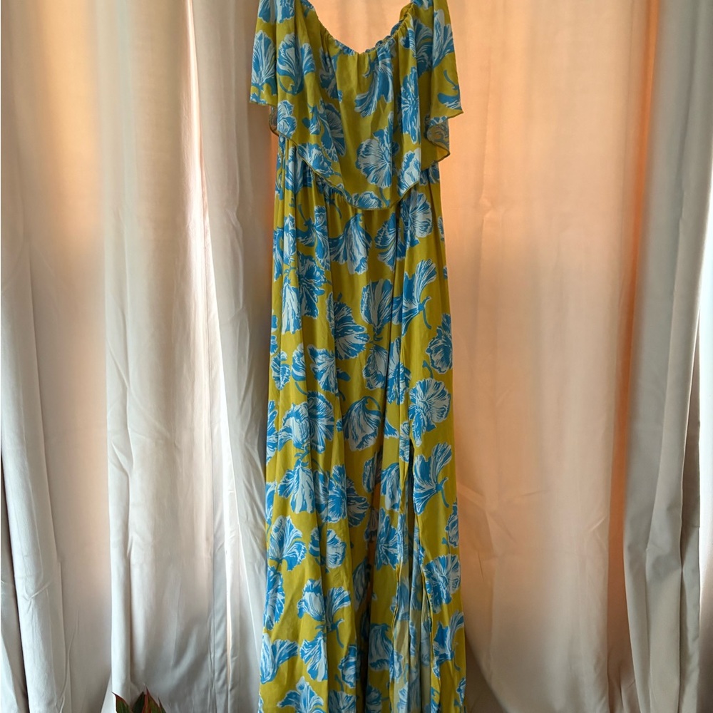 Lulu's Yellow and Blue Floral Maxi Dress